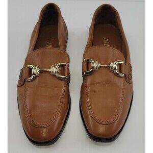 ZARA Brown Genuine Leather Flat Horsebit Loafers Gold Detail Size 5 EU 35